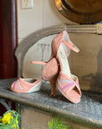 Minnie Rose sandalo in pelle e camoscio color rosa tacco 7 artigianale toscano