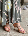 Minnie Rose sandalo in pelle e camoscio color rosa tacco 7 artigianale toscano
