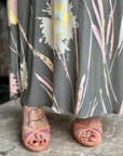 Minnie Rose sandalo in pelle e camoscio color rosa tacco 7 artigianale toscano