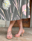 Minnie Rose sandalo in pelle e camoscio color rosa tacco 7 artigianale toscano