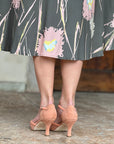 Minnie Rose sandalo in pelle e camoscio color rosa tacco 7 artigianale toscano