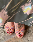 Minnie Rose sandalo in pelle e camoscio color rosa tacco 7 artigianale toscano