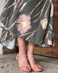 Minnie Rose sandalo in pelle e camoscio color rosa tacco 7 artigianale toscano