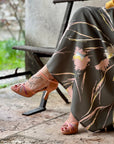 Minnie Rose sandalo in pelle e camoscio color rosa tacco 7 artigianale toscano