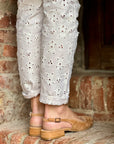 Delan Cuoio ballerina chanel in camoscio nocciola con tacco 2 cm. artigianale pugliese