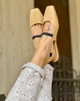 Setter Nude ballerina chanel in pelle beige artigianale marchigiana