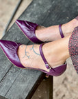 Paulette Mela decollete in nappa melanzana con cinturino tacco 6cm artigianale marchigiano