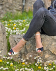 Anna Bw sandalo opentoe in nappa nera e bianca tacco 8 lavorazione artigianale marchigiana