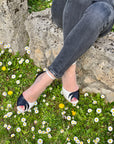 Anna Bw sandalo opentoe in nappa nera e bianca tacco 8 lavorazione artigianale marchigiana