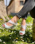 Carioca Polvere sandalo in pelle aperto color polvere tacco 7.5 artigianale toscana