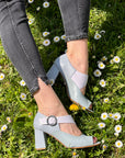 Carioca Polvere sandalo in pelle aperto color polvere tacco 7.5 artigianale toscana