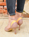 Anna Nude sandalo opentoe in nappa malva e melone tacco 8 lavorazione artigianale marchigiana