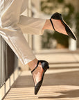 Anakin Black ballerina in pelle nera tacco 1 lavorazione artigianale marchigiana