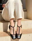 Anakin Black ballerina in pelle nera tacco 1 lavorazione artigianale marchigiana