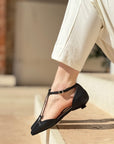 Anakin Black ballerina in pelle nera tacco 1 lavorazione artigianale marchigiana