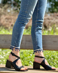 Blanca Black sandalo chanel in nappa nera tacco 7 cm lavorazione artigianale