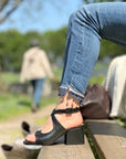 Blanca Black sandalo chanel in nappa nera tacco 7 cm lavorazione artigianale