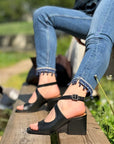 Blanca Black sandalo chanel in nappa nera tacco 7 cm lavorazione artigianale