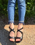 Blanca Black sandalo chanel in nappa nera tacco 7 cm lavorazione artigianale
