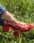 Diaz Red sandalo in nappa rossa stampata tacco 6 cm artigianale Lagattaconglistivali