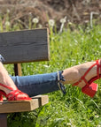 Diaz Red sandalo in nappa rossa stampata tacco 6 cm artigianale Lagattaconglistivali