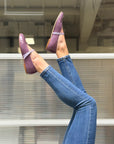 Tilde Uva ballerina a sacchetto in vernice viola su base camoscio lavorazione artigianale