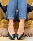 Jet Black ballerina chanel in nappa nera con tacco 2 cm. artigianale pugliese