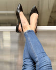 Jet Black ballerina chanel in nappa nera con tacco 2 cm. artigianale pugliese