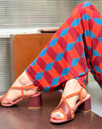 Vivi Orange sandalo in nappa bordeaux e camoscio arancio tacco 6.5 lavorazione pugliese