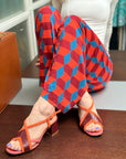 Vivi Orange sandalo in nappa bordeaux e camoscio arancio tacco 6.5 lavorazione pugliese