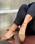 Hook Ottone sandalo con tamaia intrecciata kitten heel 3.5cm artigianale marchigiana