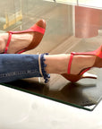 Mindy Cuoio scarpetta t bar in tacco 7 cm in nappa cuoio e corallo artigianale