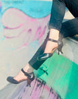 Zoe Black decollete in nappa nera con cinturino tacco 7 cm artigianale