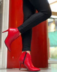 Rachel Red tronchetto in pelle rosso con tacco artigianale toscano