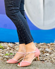 Sonnie Rose sandalo t bar in nappa rosa tacco 6 cm. plateau da 0,5 cm. artigianale