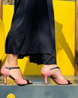 Potter Pink scarpa da tango tacco 8 cm in nappa rosa e nera artigianale pugliese