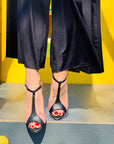 Potter Pink scarpa da tango tacco 8 cm in nappa rosa e nera artigianale pugliese