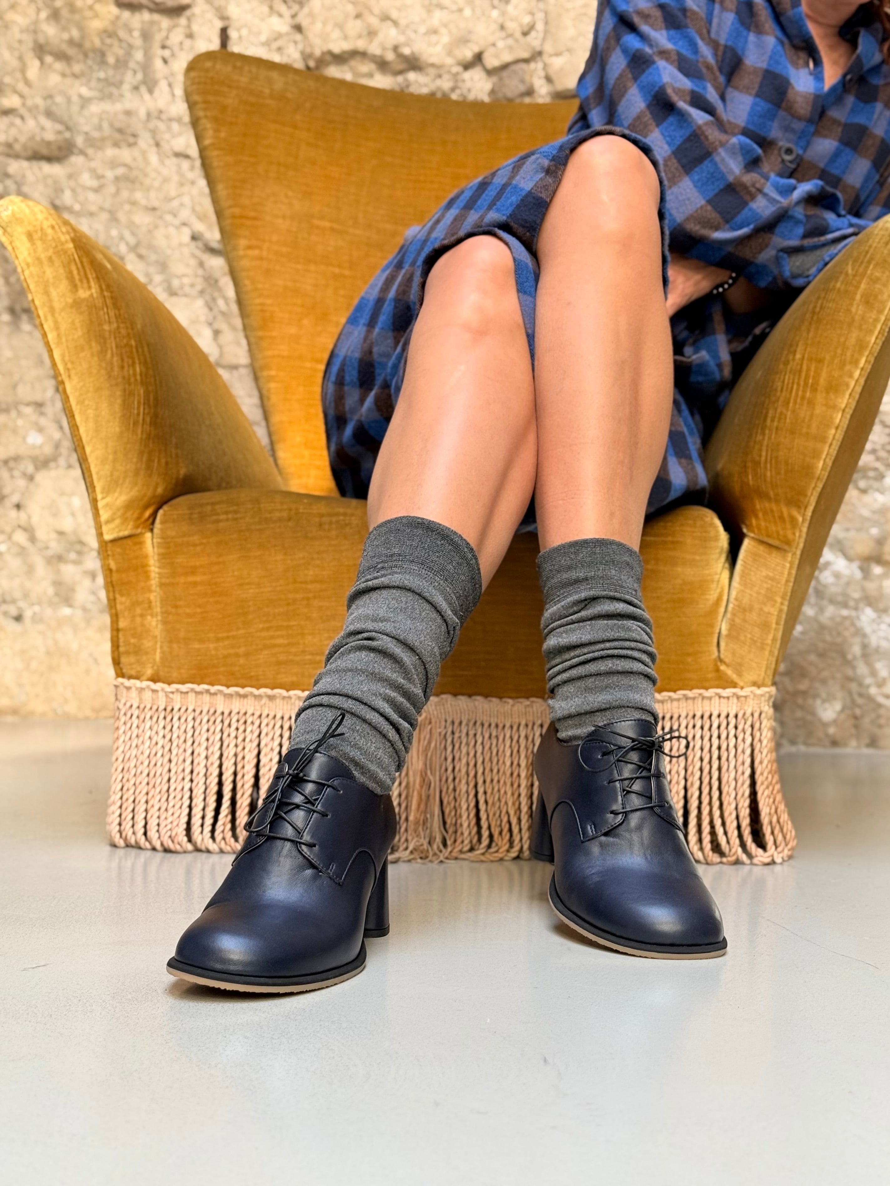 Image of Soho Navy francesina in nappa blu tacco 6 lav. artigianale marchigiana