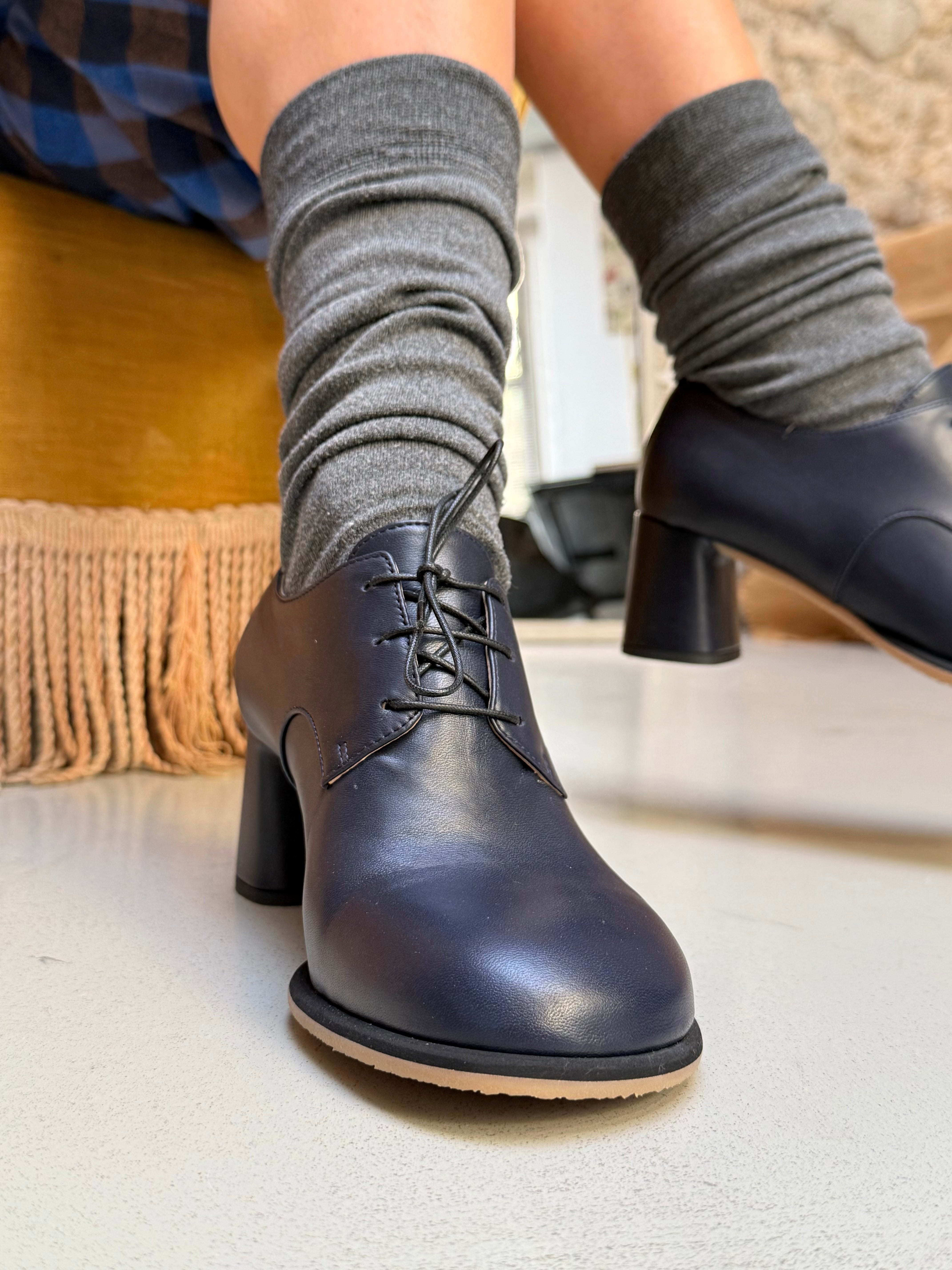 Image of Soho Navy francesina in nappa blu tacco 6 lav. artigianale marchigiana