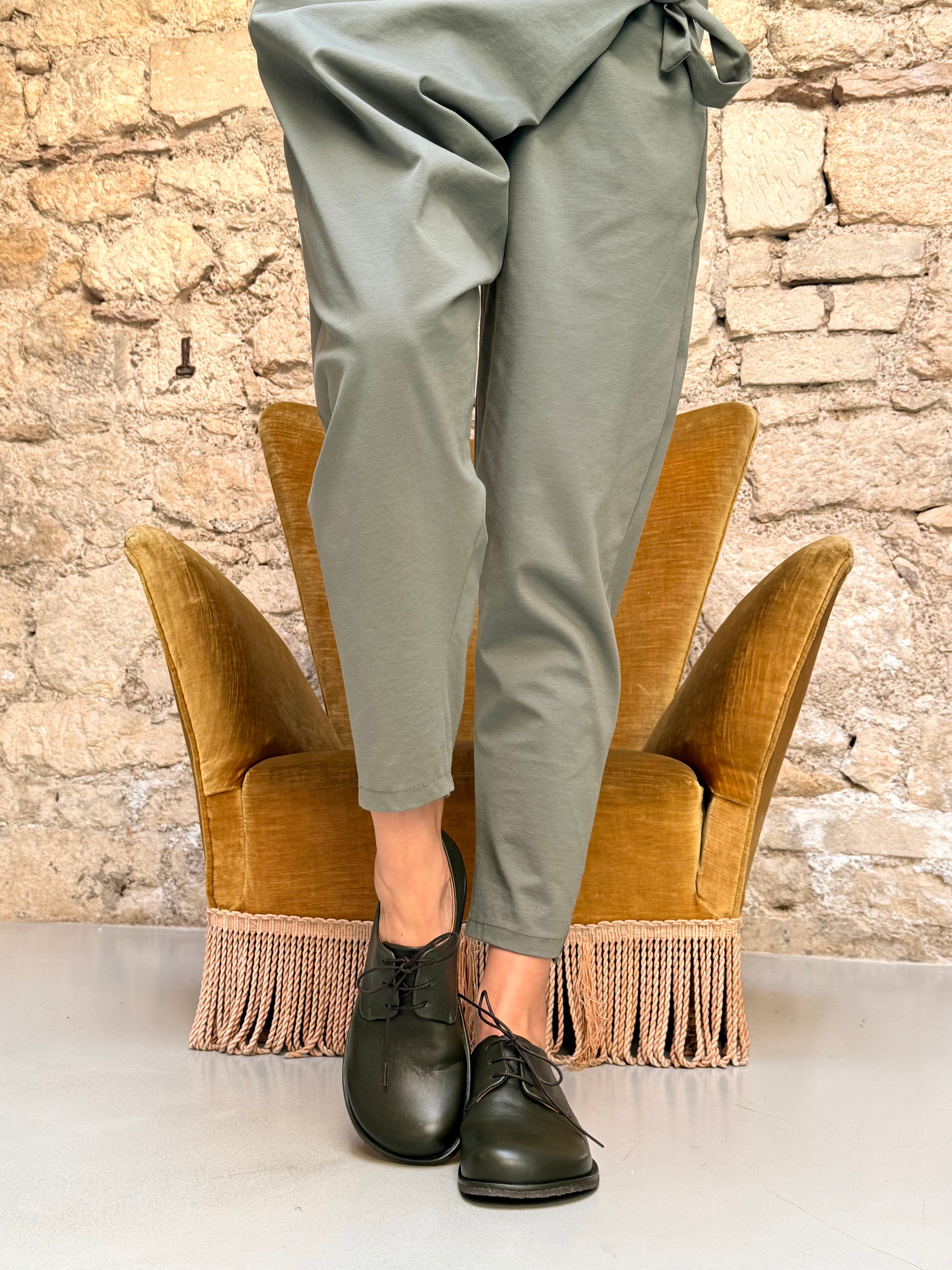 Image of Chaplin Olive derby in nappa verde oliva tacco 2 lav. artigianale lagattaconglistivali