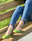Ami Herbal sandalo a punta chiusa in camoscio verde tacco 3 cm artigianale