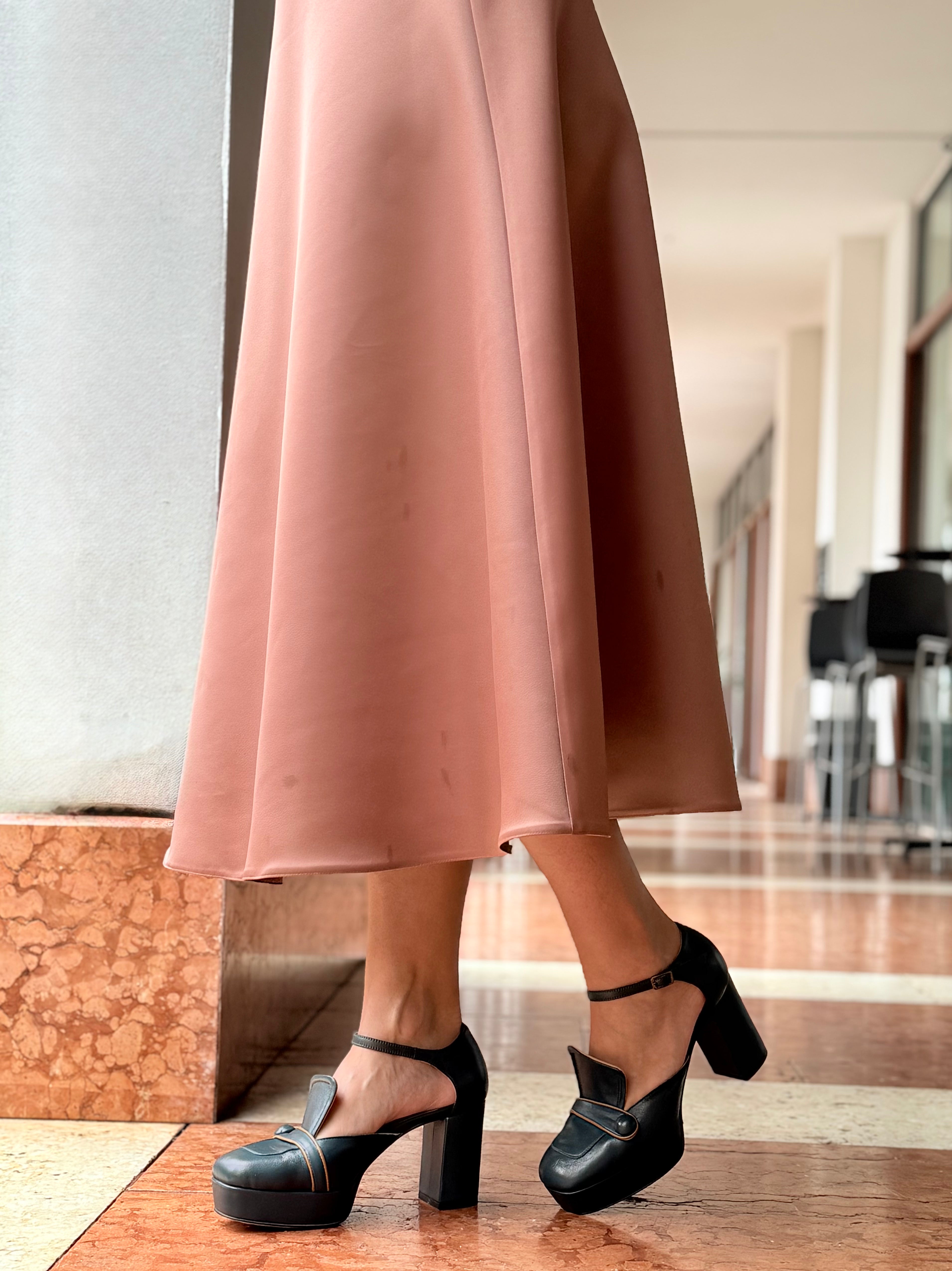 Image of Nico Pet decollete in nappa verde petrolio con cinturini e con plateaux tacco 8.5 cm artigianale marchigiana