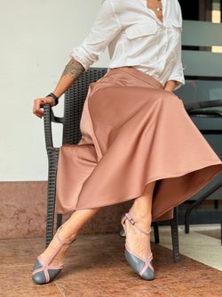 Image of Strauss Grey t bar in nappa grigia con profilo rosa con tacco 5.5 cm. artigianale marchigiana