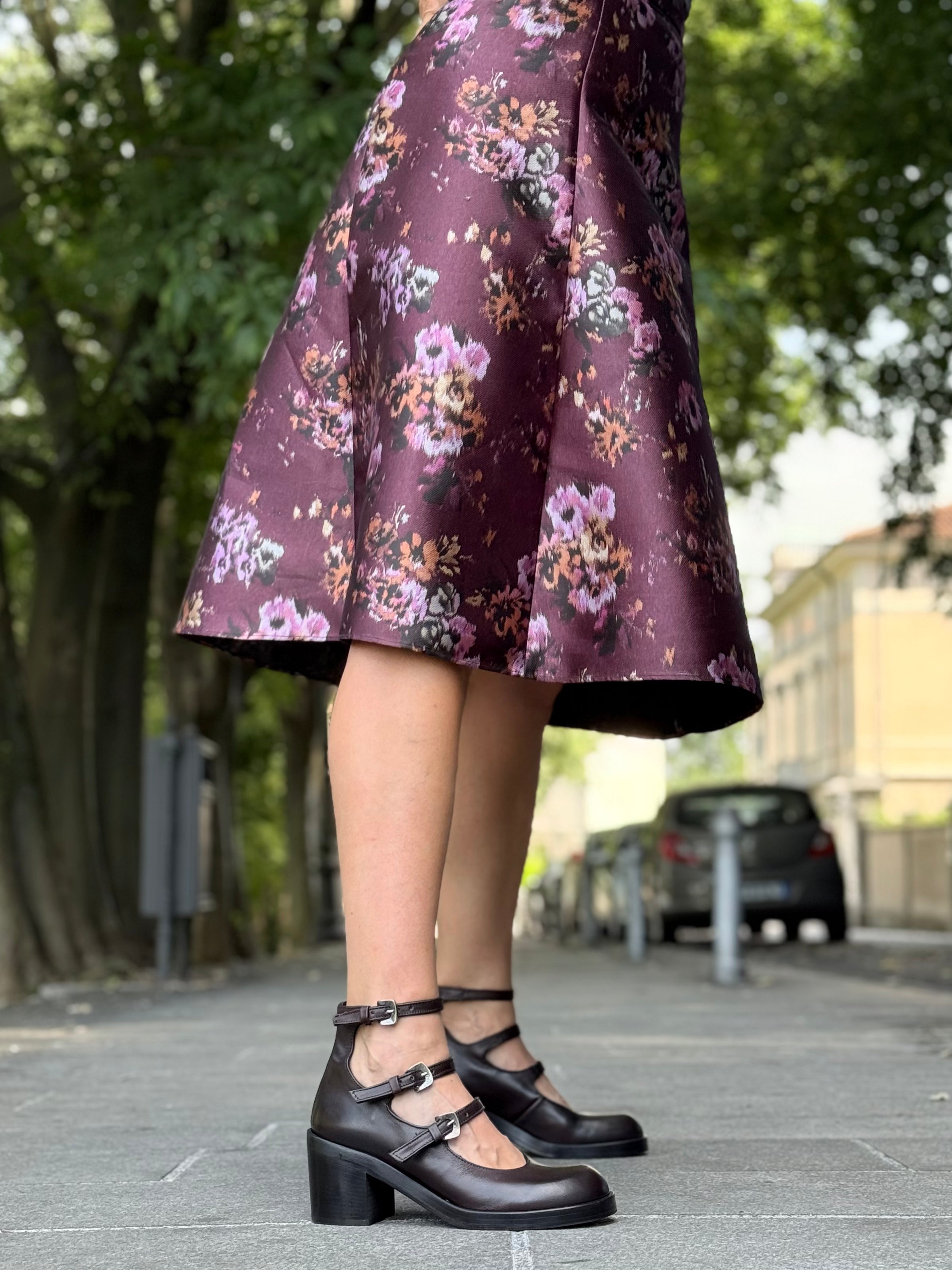 Kawaii Moro decolletè maryjane  con cinghie in nappa marrone tacco 7 cm artigianale marchigiana