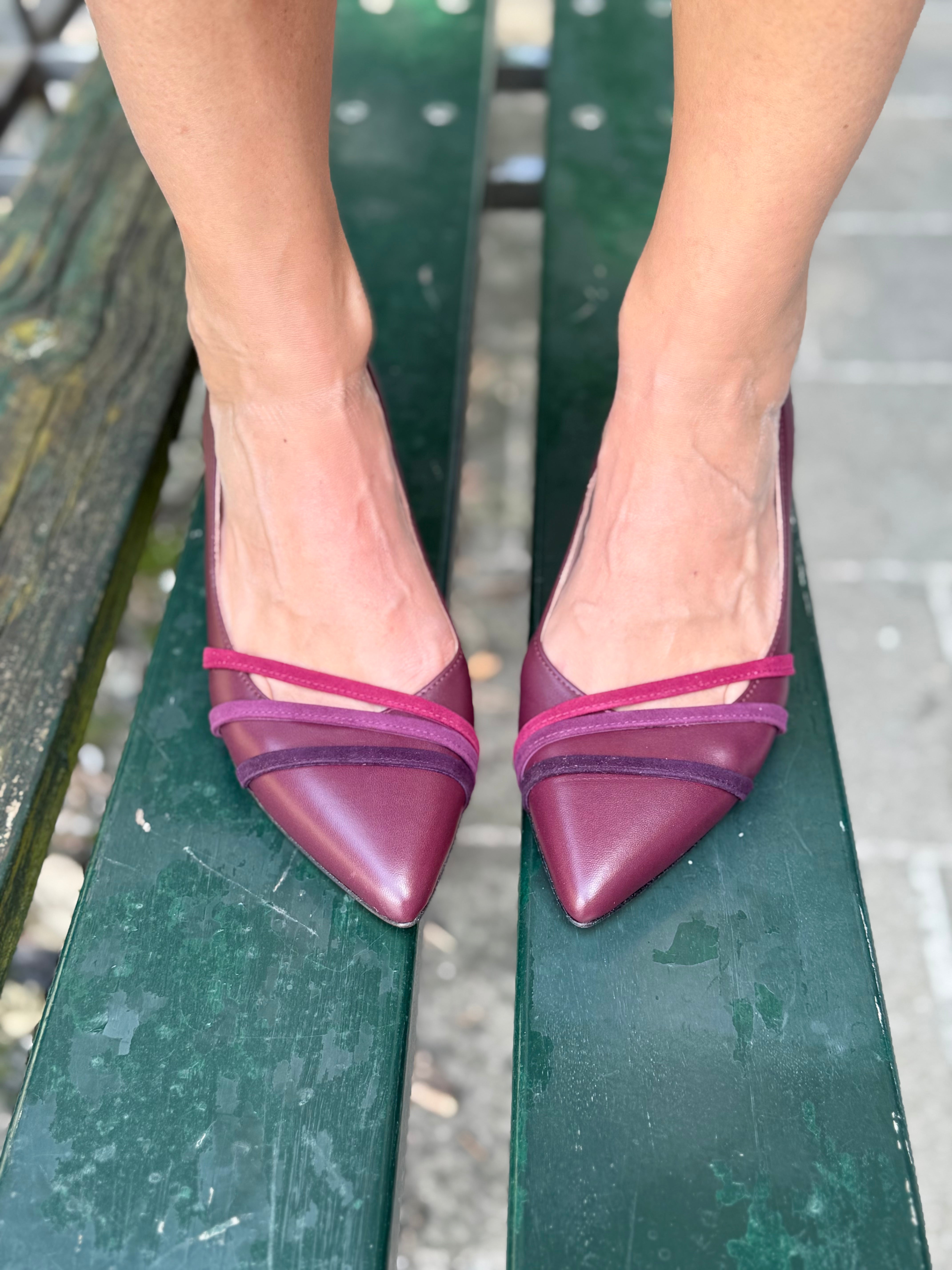 Image of Imogen Bordeaux decollete in pelle bordeaux tacco 6 cm artigianale toscana