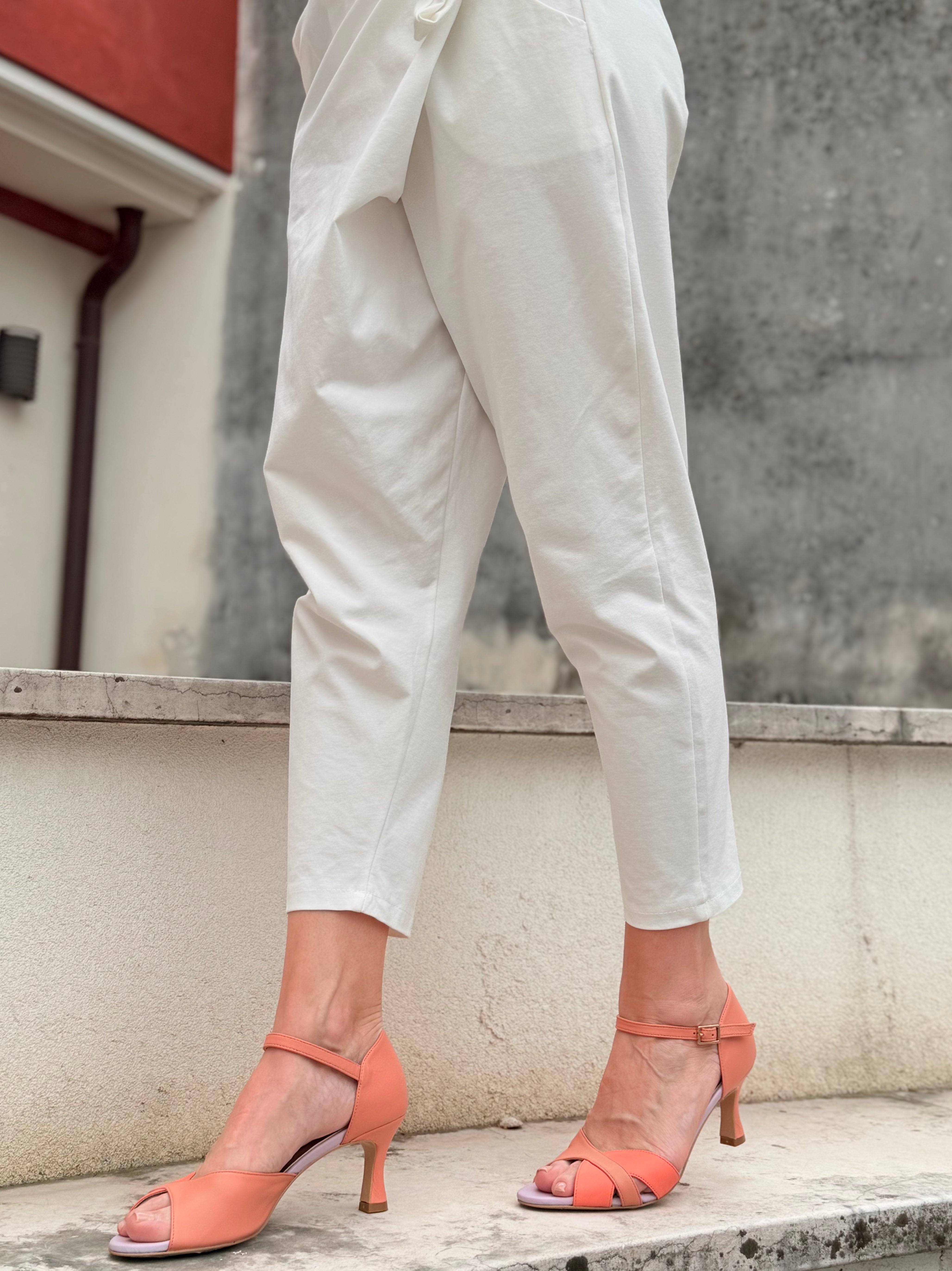 Image of Silente Peach sandalo in nappa pesca e rosa tacco 6.5 artigianale pugliese
