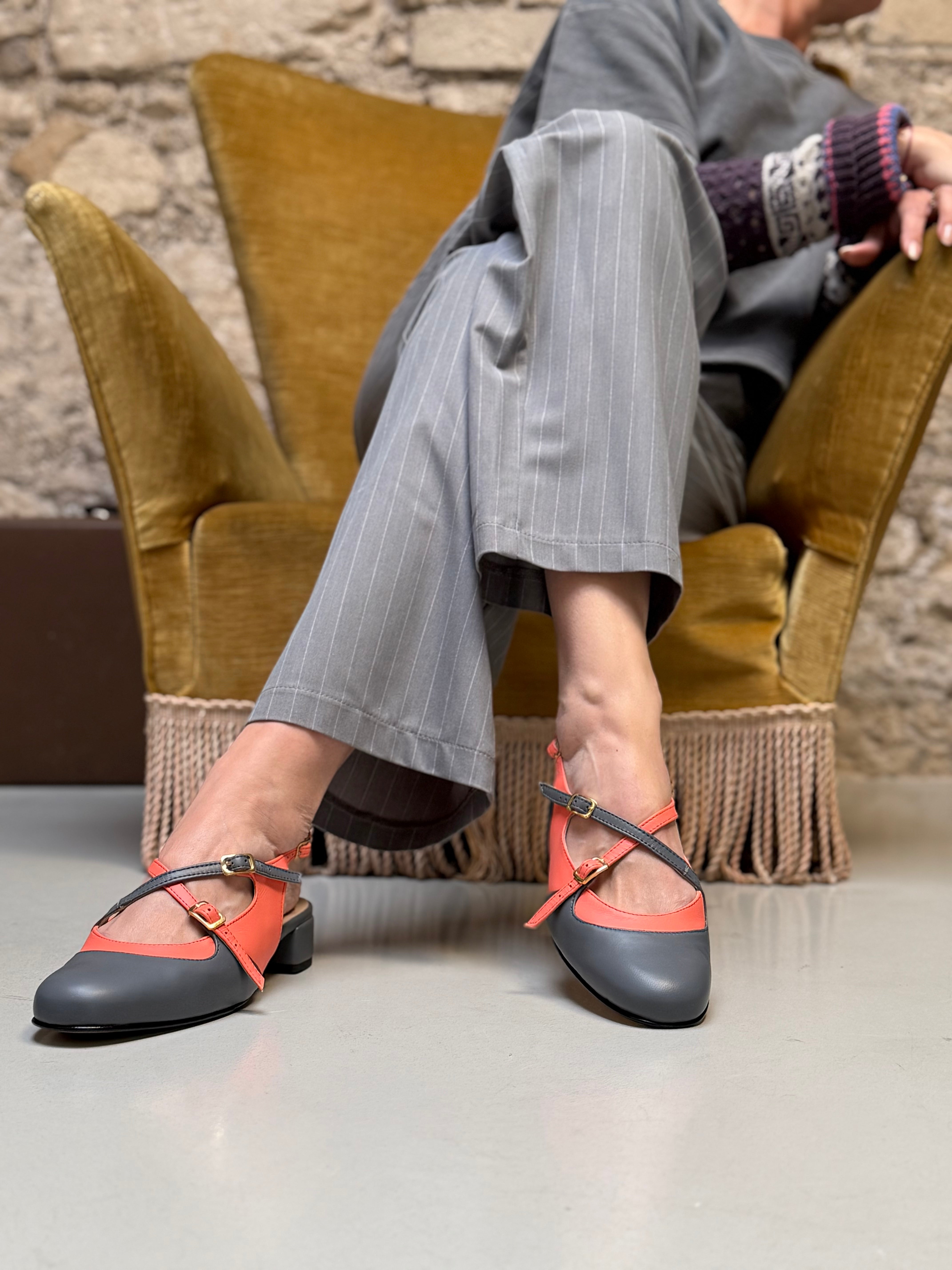 Image of Misterx grey chanel in nappa grigia e corallo tacco 2 - artigianale marchigiana