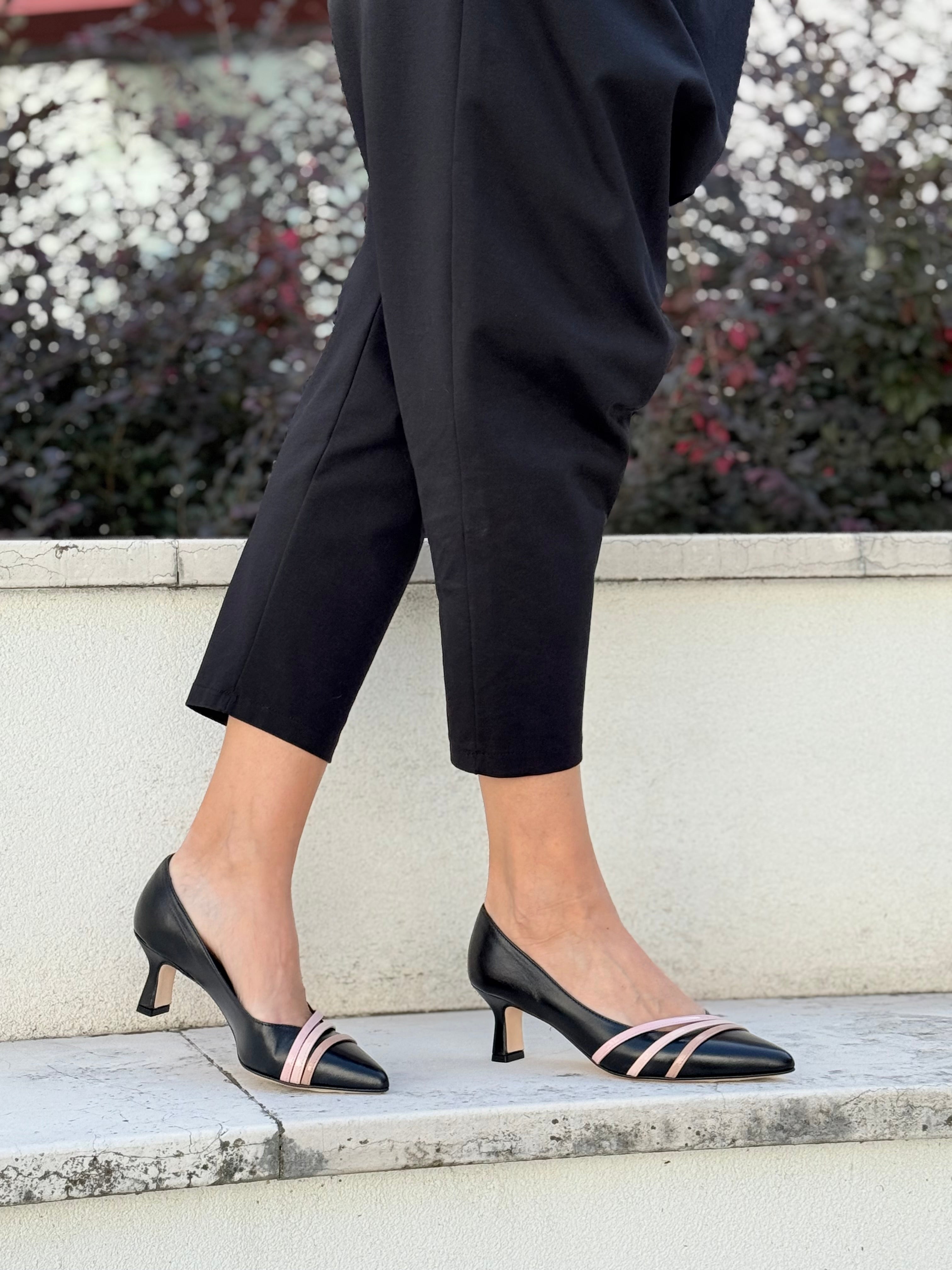 Image of Imogen Black decollete in pelle nera tacco 6 cm artigianale toscana