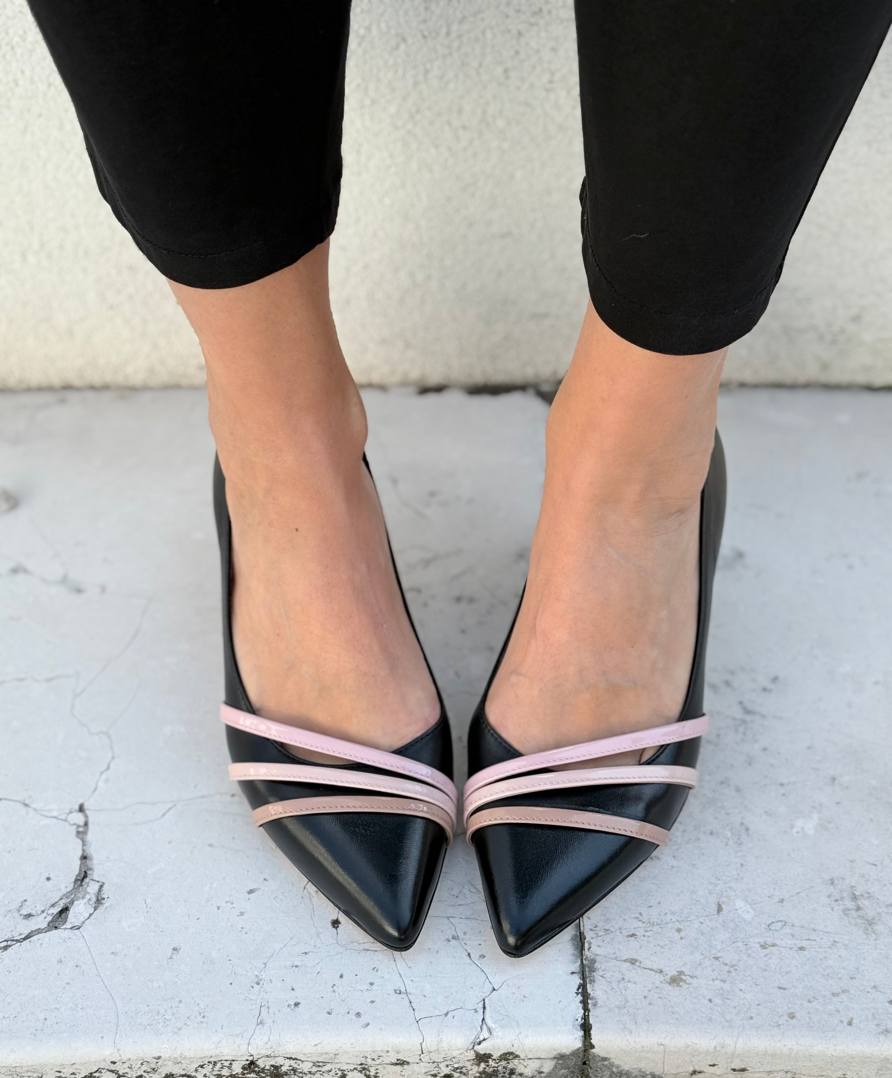 Image of Imogen Black decollete in pelle nera tacco 6 cm artigianale toscana