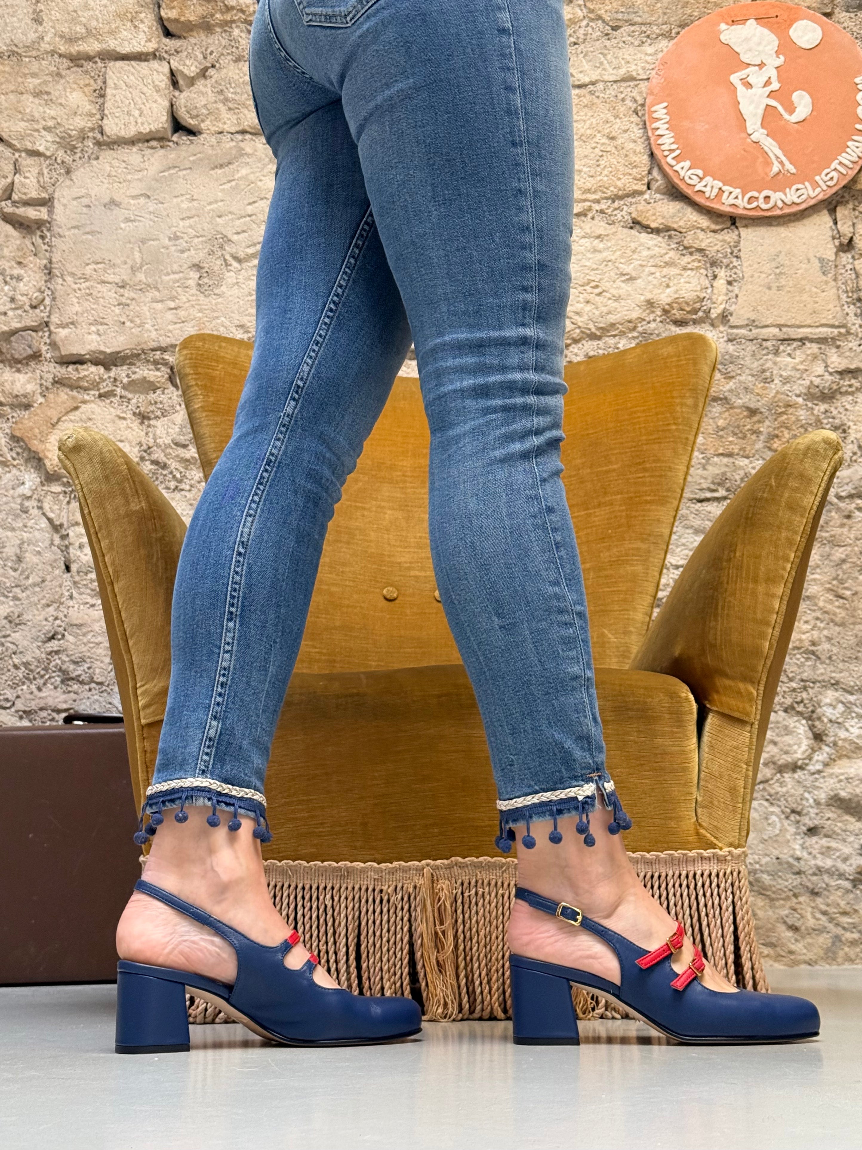 Image of Winona Navy maryjane chanel in nappa blu  tacco 5 - artigianale marchigiana